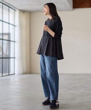 ANY L 【WEB限定】サテンコンビペプラムカットソー ブラック