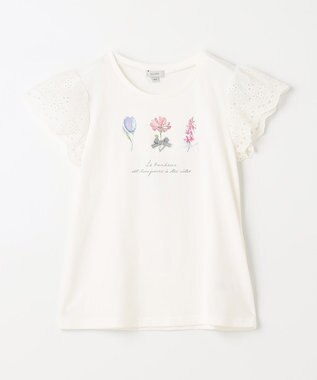 ANY KIDS フラワー スパンコール Tシャツ オフホワイト
