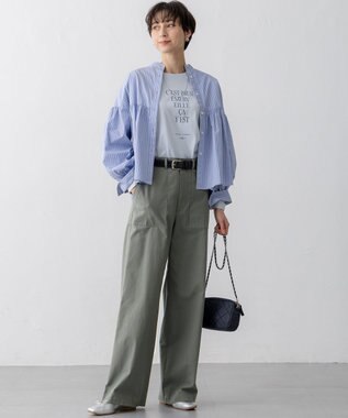 23区 S 【洗える】スラブツイルストレッチ ワイド パンツ カーキ系