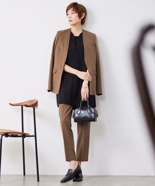 ICB L 【UVケア・洗える】ウール2WAYストレッチ ノーカラージャケット モカ系