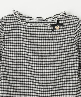 ANY KIDS シアー ギンガム 七分袖 Tシャツ ブラック