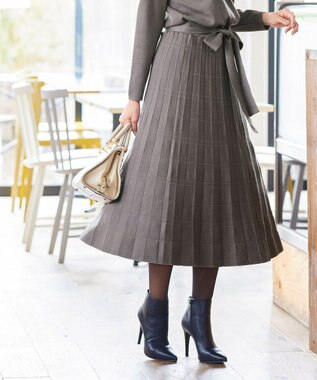 Tiaclasse L 【洗える】1枚で着映えするチェック柄編みニットワンピース モカ