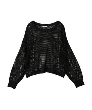 earth music&ecology スパンコールショートゆるニット Black