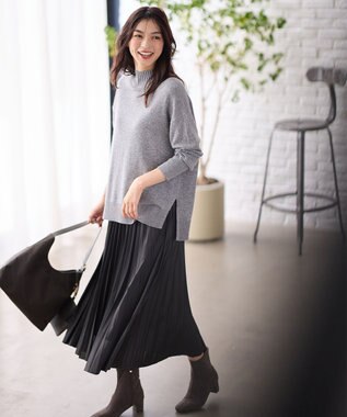 ANY 【ウエストゴム】レザーライクプリーツスカート ブラック