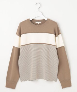 自由区 L 【カタログ掲載・洗える】モールコンビ ニット ダークベージュ×エクリュ