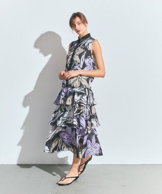 GRACE CONTINENTAL プリントレイヤードスカート ブラック