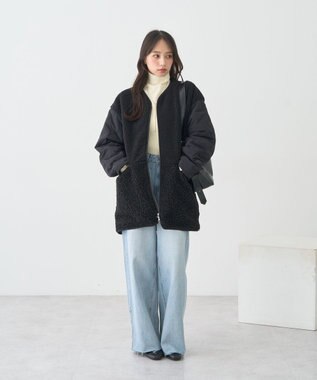 earth music&ecology ボアキルトミドルコート Black