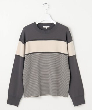 自由区 L 【カタログ掲載・洗える】モールコンビ ニット  ダークグレー×ベージュ