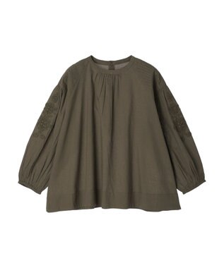 CRAFT STANDARD BOUTIQUE モチーフ刺繍ピンタックブラウス Khaki