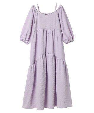 earth music&ecology ２ｗａｙパフスリーブ表面感ワンピース Purple