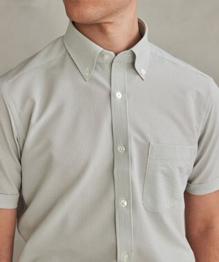 GOTAIRIKU とにかく涼しい/酷暑対応【シワになりにくい/吸水速乾】クールマックスサッカーシャツ 新色/ライトグレー×白