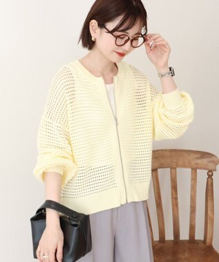 AMERICAN HOLIC 【先行予約】ジップアップメッシュニットカーディガン【WEB限定カラー有り】 Yellow