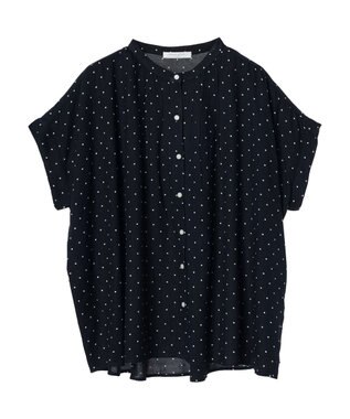 Green Parks アソート柄さらっとレーヨンブラウス Dot Navy