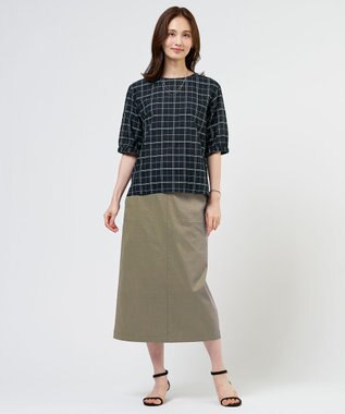 J.PRESS LADIES S 【人気素材】セルロースリネンストレッチ ナロー スカート カーキ系