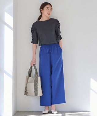 ANY シルケットスムース ツイストタックスリーブトップス チャコール