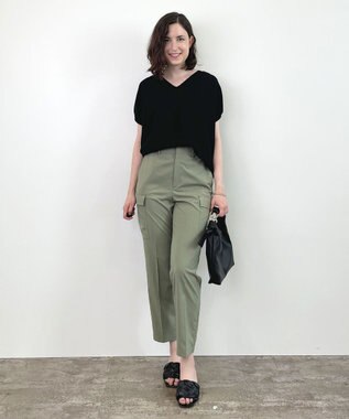 自由区 【洗える】撥水シルキーポプリン カーゴパンツ カーキ系