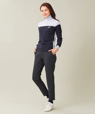 23区GOLF 【WOMEN】【ウォッシャブル】カラーブロックモックネック ニット ネイビー系1