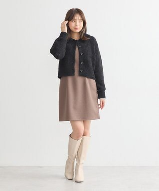 earth music&ecology 格子編み襟付きニットカーディガン Black