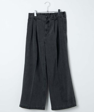 WEGO 【ウエストゴム】スーパーバギーデニムスラックス ダークグレー
