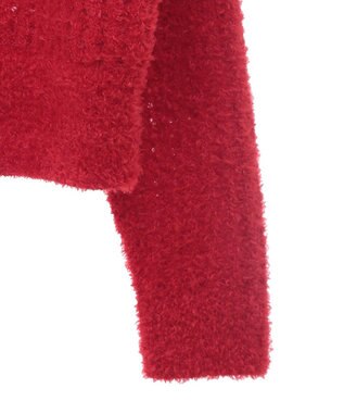 earth music&ecology 格子編み襟付きニットカーディガン Red