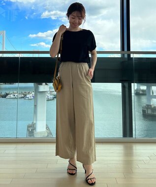 UNFILO 【洗える】リネンミックスツイル ワイドパンツ ベージュ