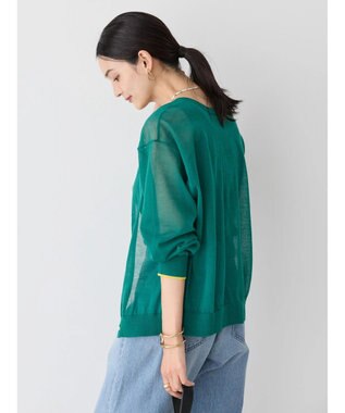 AMERICAN HOLIC バイカラーシアーニットカーディガン Green