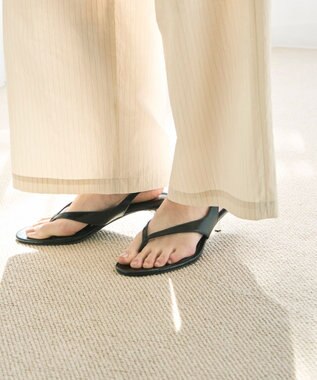 UNFILO L シアーワイドパンツ ベージュストライプ