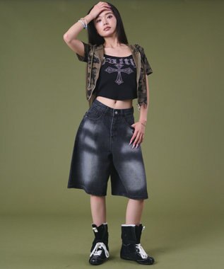 WEGO バックフラップポケットデニムハーフパンツ ブラック