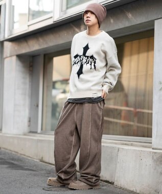 WEGO 【ユニセックス着用ITEM/ウエストゴム】スウィッチングスウェットパンツ ブラウン