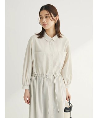 Green Parks ミディ丈ドロストシャツワンピース Light Beige