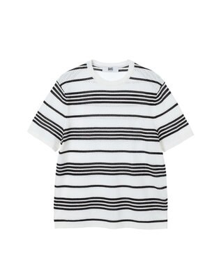 DAKS ポインテールストライプニットTシャツ ブラック