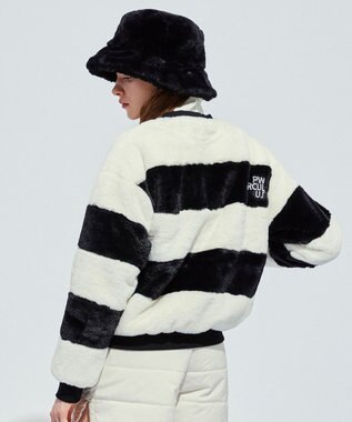 PW CIRCULUS 【ふわもこあったか/防寒/裏地付】【WOMEN】ボーダーフェイクファープルオーバー ブラック系1