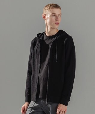 JOSEPH HOMME 【イージーケア】 ヴィスコースリンクス　ジップアップニットフーディー ブラック系