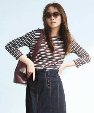 ANY SIS 【前後着用可】マルチボーダー2WAYテレコ カットソー ブラウン系