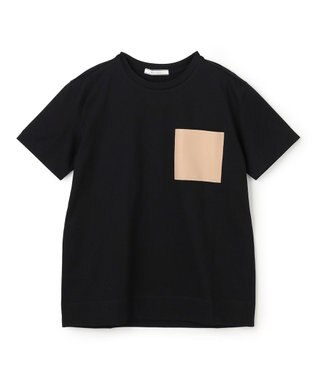 BEIGE， TORENIA / レザーポケットコットンクルーネックTシャツ Black×Taupe