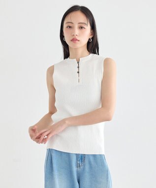 earth music&ecology 前後2WAYスリット釦タンクトップ Ivory