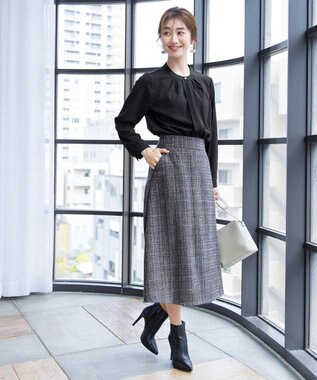 Tiaclasse 【洗える】大人華やかなツイードフレアスカート チャコールグレー