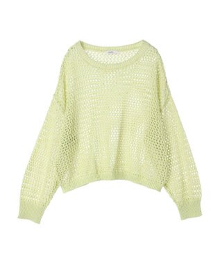 earth music&ecology スパンコールショートゆるニット Lime Green