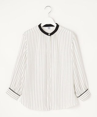 J.PRESS LADIES 【洗える】 バックサテンランダムストライプ バンドカラー ブラウス ホワイト系1