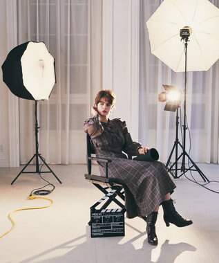 Maison de FLEUR 聡明な淑女のチェックワンピース Gray