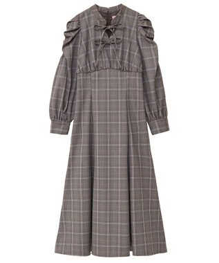 Maison de FLEUR 聡明な淑女のチェックワンピース Brown