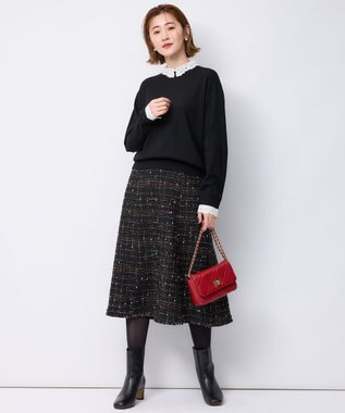 23区 【洗える】エンブロイダリー 襟デザイン ニット ブラック系