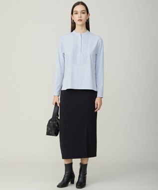 ICB L イージージョーゼット ピンタックカットソー サックスグレー