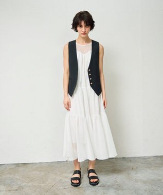 GRACE CONTINENTAL リネン混ツイルジレ ブラック