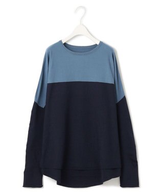 ICB 【洗える】ヴィスコースワイド プルオーバー ライトダルブルー×ネイビー系