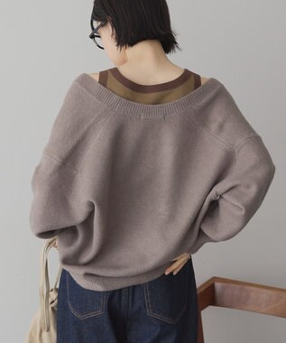 AMERICAN HOLIC Vネックラメニットカーディガン Mocha