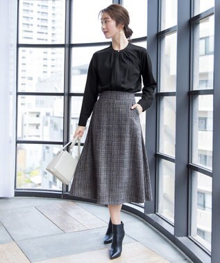 Tiaclasse 【洗える】大人華やかなツイードフレアスカート チャコールグレー