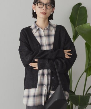 AMERICAN HOLIC Vネックラメニットカーディガン Black