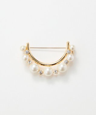 Phoebe <オンワード限定セット>ダブルデコレイトパールライトフィットイヤリング×フォーマルパールビジューハーフブローチ ゴールド