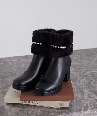 Maison de FLEUR パールリボンファーブーツ